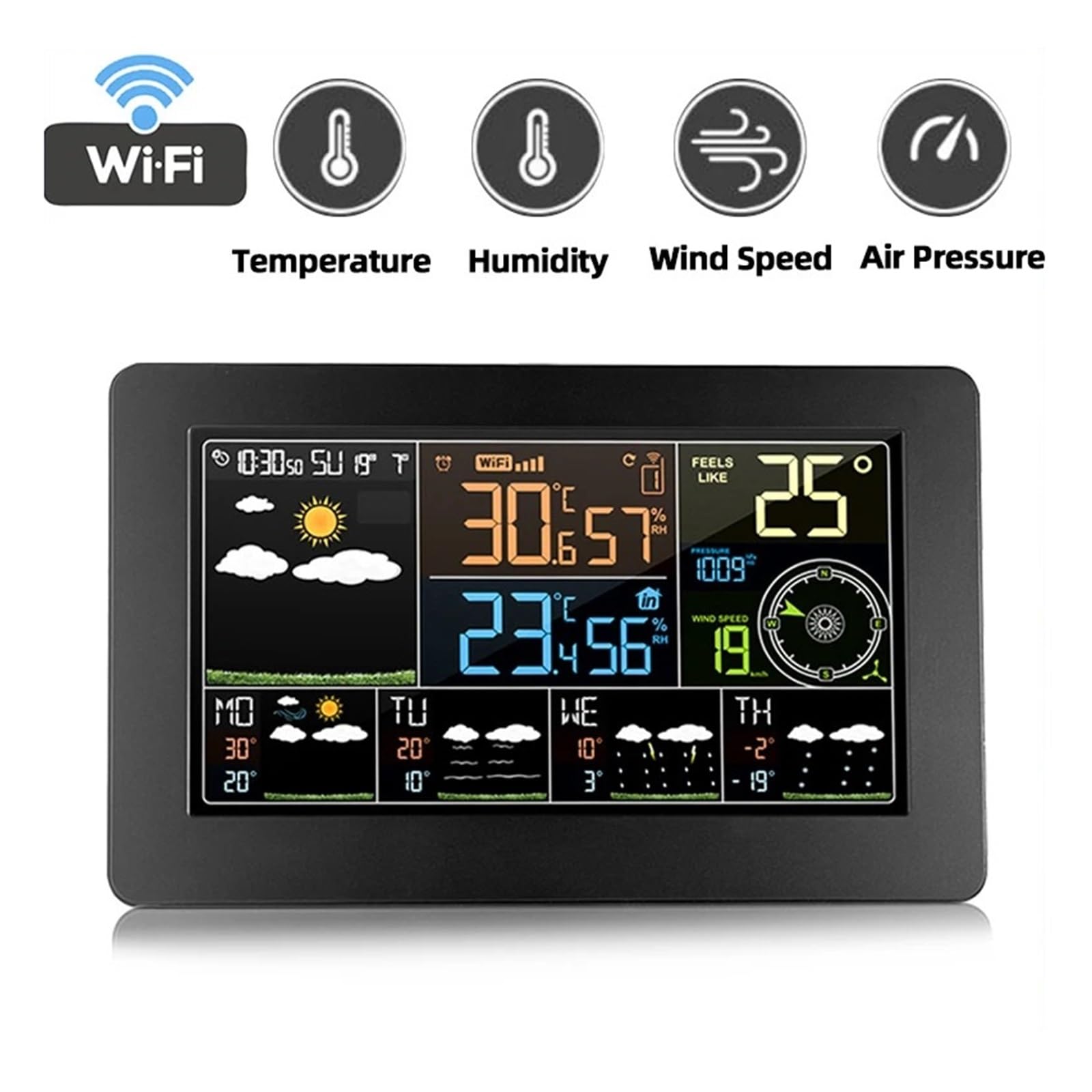 Station Météo avec Écran Couleur WiFi, Thermomètre Et Hygromètre, Détecteur De Pression d'air, De Vent, Testeur De Température Et D'humidité, Écran LCD(1 Sensor)
