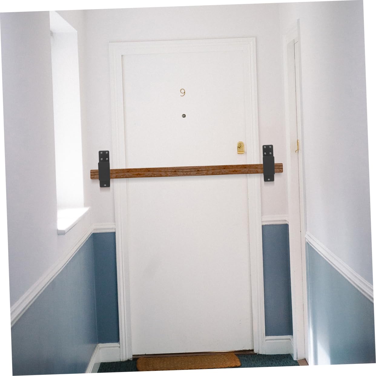 WOONEKY Support de Barre de Sécurité pour Porte, Acier Noir, Forme en U, Maintien Stable, pour Porte D’entrée Sous-sol, Sécurité Renforcée