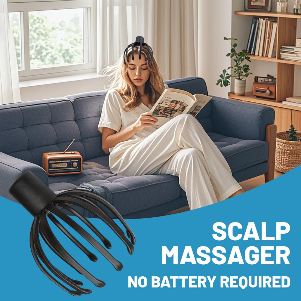 Elektrischer Kopf Massager – 3 Modi 360° Kopfhautmassagegerät, Wiederaufladbarer Kabelloser Kopf Massagegerät mit 12 Massagearmen, Stressabbau & Entspannung, Tragbar & USB Ladefunktion