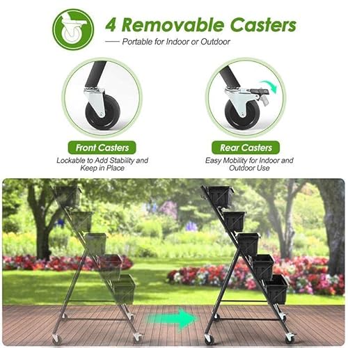 Sejov 4Ft Vertical Raised Garden Bed, 5-Tier Vertical Garden Planter With Lockable Wheels, Larger Elevated Planter Box With Drainage System, Perfect For Herb Vegetables Flowers Indoor Outdoor Planters #TOP3