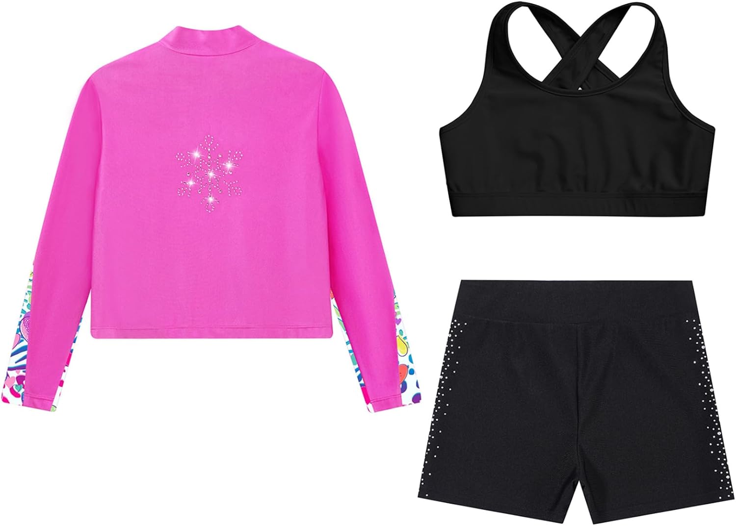 Kids Girls Skating Gymnastics Outfits Cross Back Sleeveless Vest Shorts and Zipper Jacket Suit