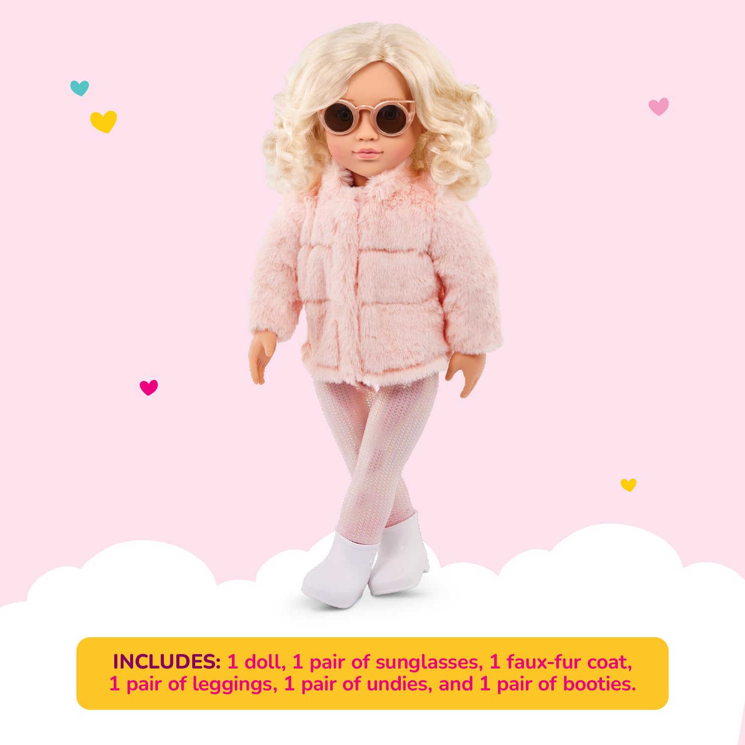 Our Generation - Ava - Poupée De Mode De 46 Cm - Yeux Bleus Clairs Et Cheveux Blonds Ondulés Réalistes - Ensemble Manteau En Fausse Fourrure Rose - Jouer à Faire Semblant