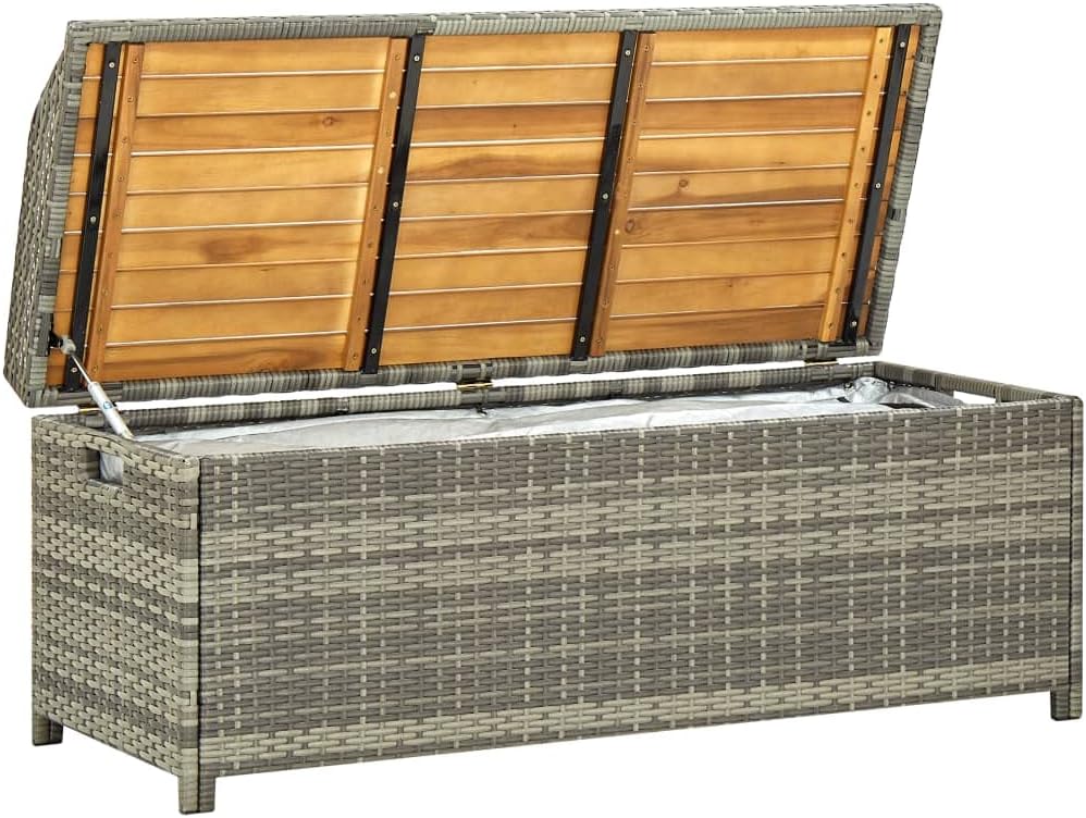 Outdoor Wicker Storage Bench, Large PE Rattan Deck Storage Box w/Handles, Indoor