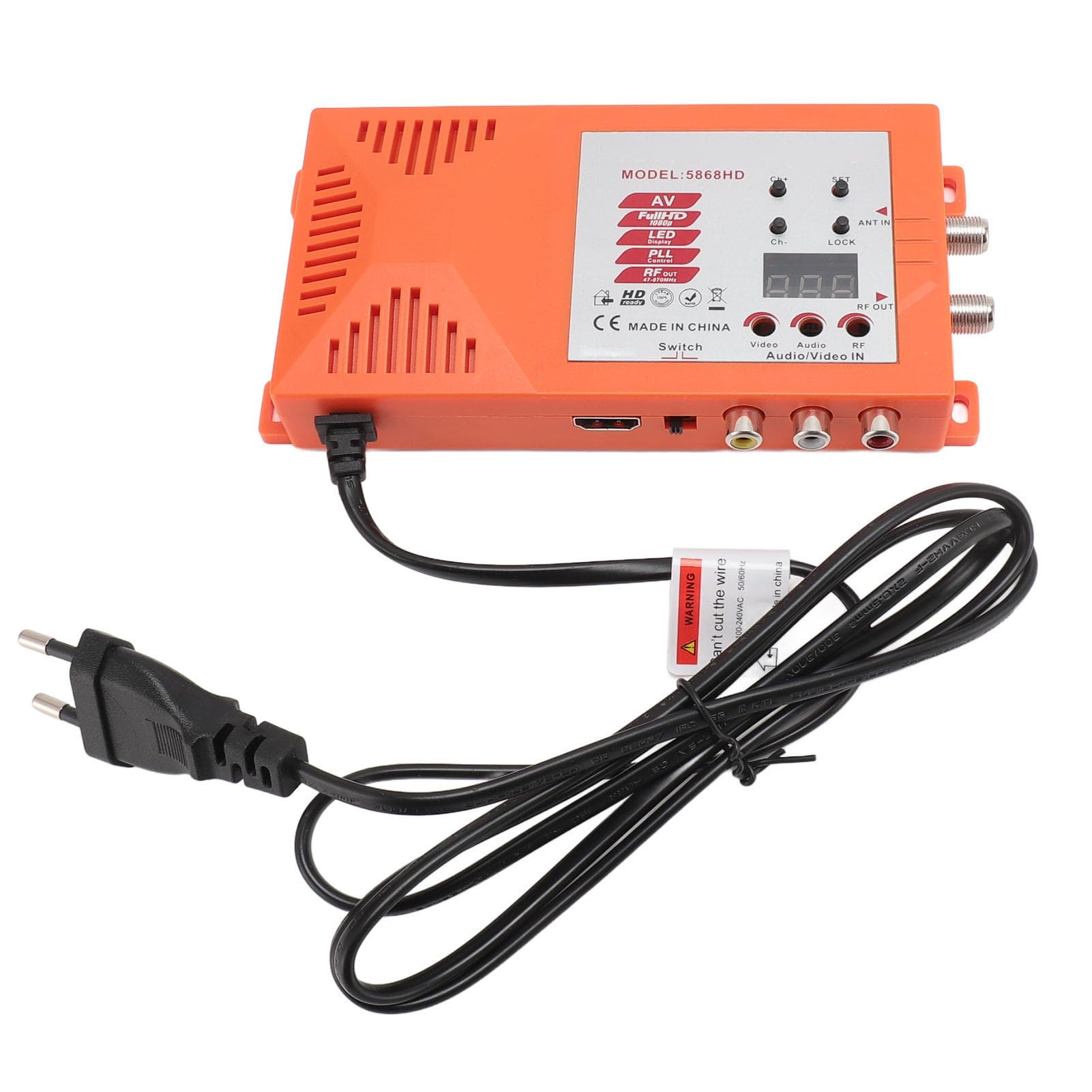 Jectse HDMI-Modulator-HF-Konverter, Koaxial-Composite-VHF-UHF-AV-zu-RF-Konverter, Unterstützt das PAL-NTSC-Format, mit Antenneneingang, Ausgang und Kanalschalter für