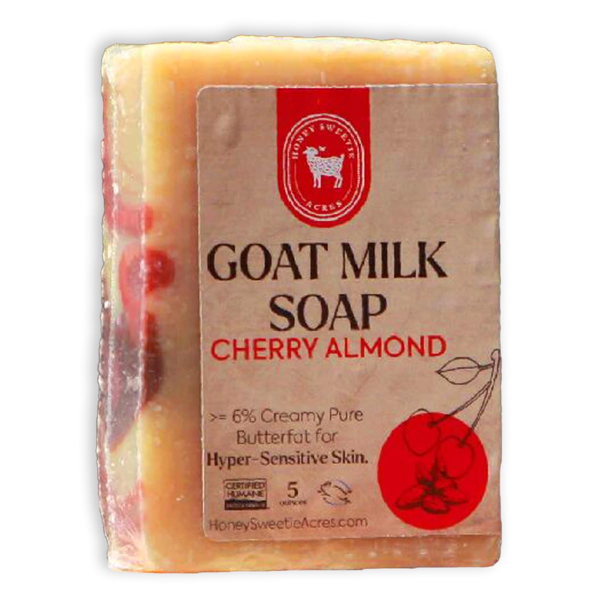 Honey Sweetie Acres Cherry Almond Goat Milk Soap - Handmade 5 oz Bar, Made with Natural Ingredients, Moisturizing & Gentle, Made in the USA