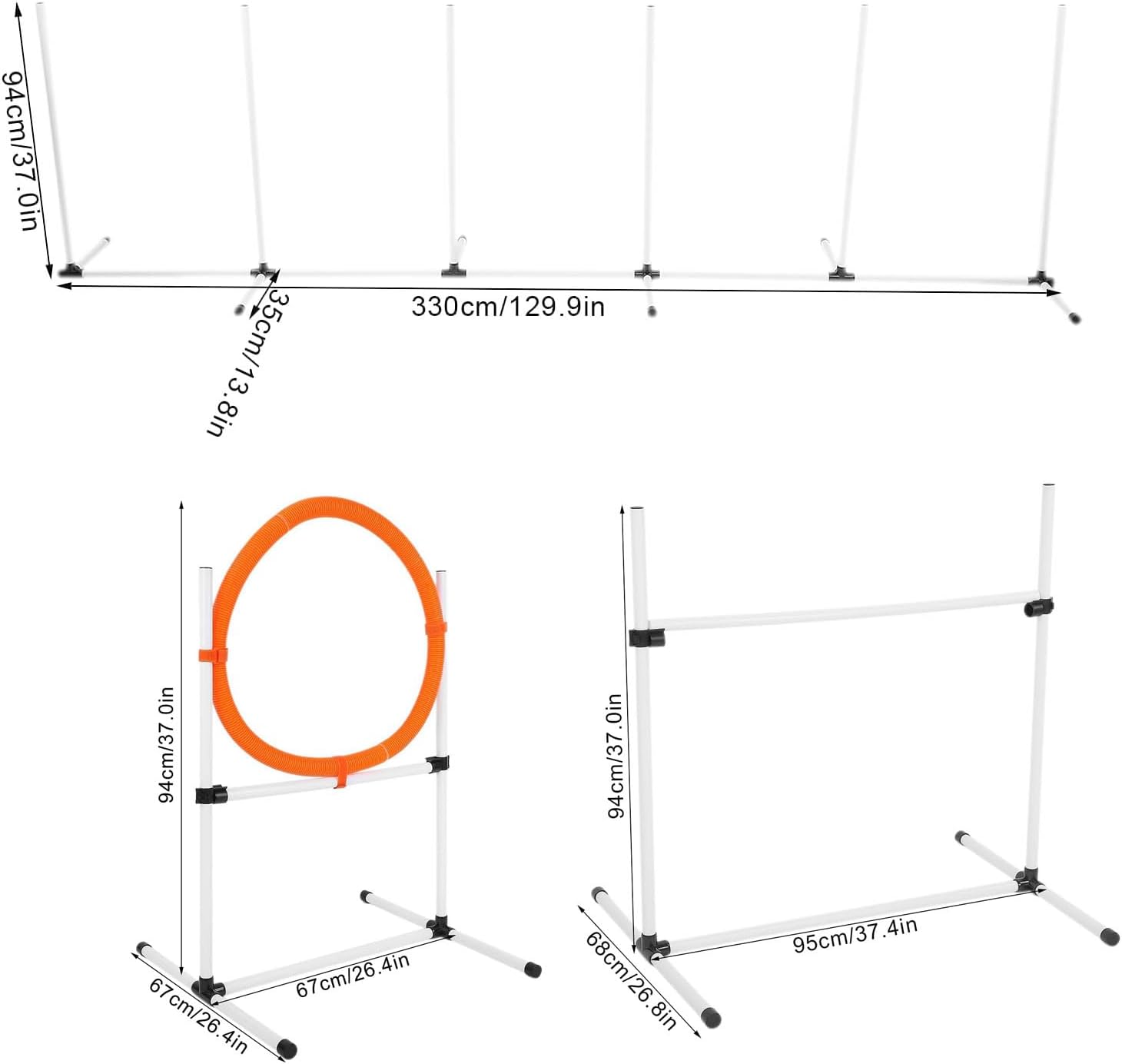 Dog Agility Training Equipment, Outdoor Pet Obstacle Course Training Starter Kit Includes High Jump Bar, Jump Ring, Braided Poles, Pause Box and Carrying Case