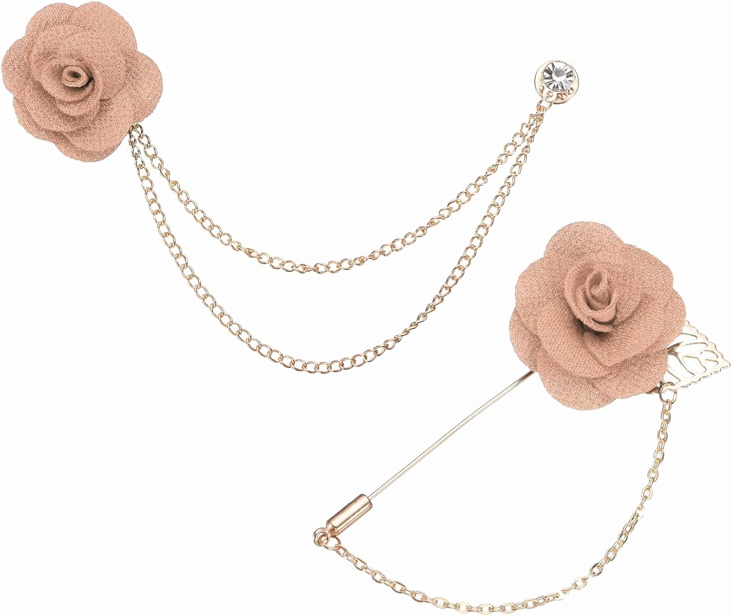 PATIKIL Rose Flower Lapel Pin for Men, 2 Style Cloth Camellia Brooch Kit Boutonnieres Stick Brooch Tassel Chain Satin for Suit