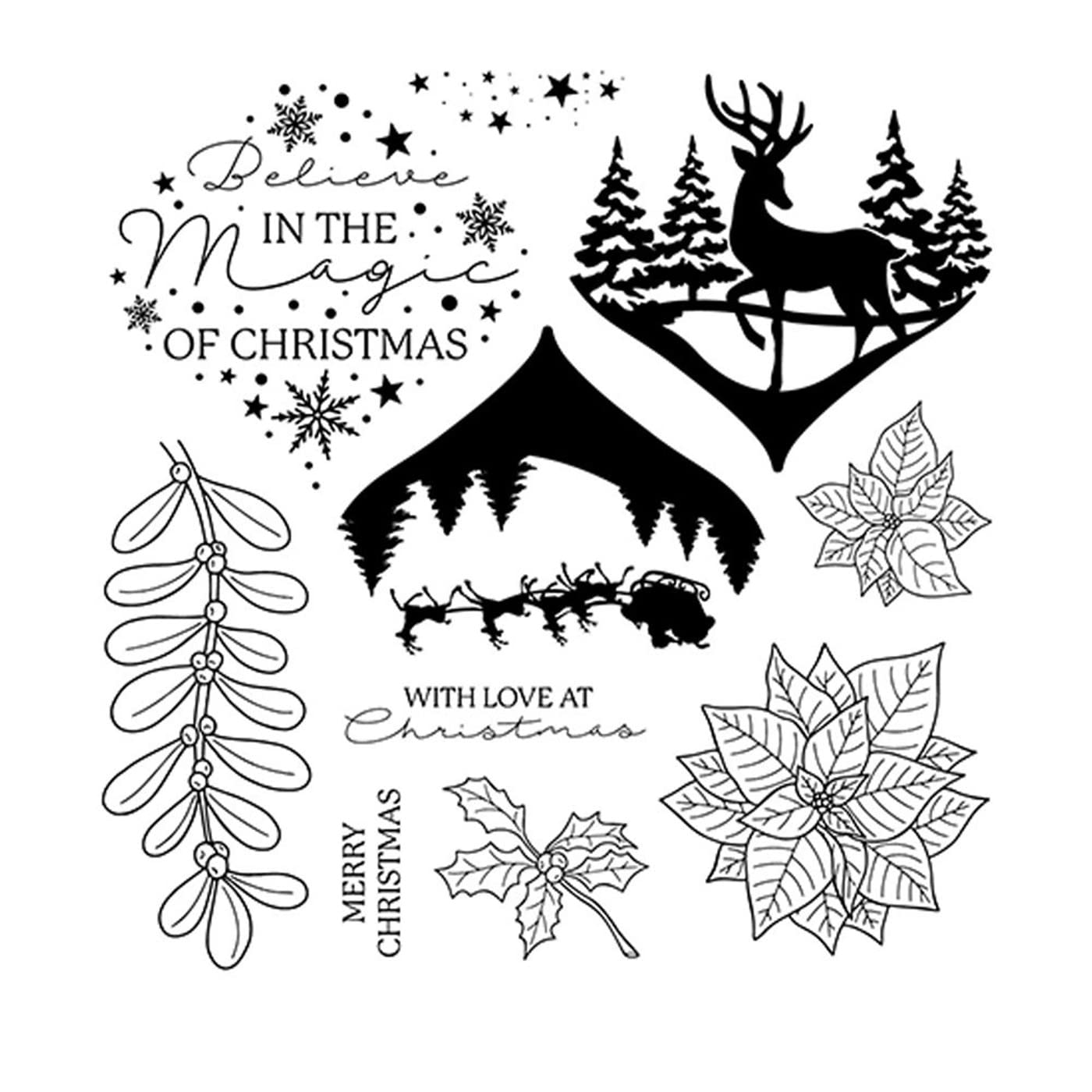 Arriettycraft Type 2 Christmas Berry Branch Deer Elk Sleigh Snowflakes Clear Stamps For Christmas Cards Making Decoration And Scrapbooking Rubber Stamps For Craft