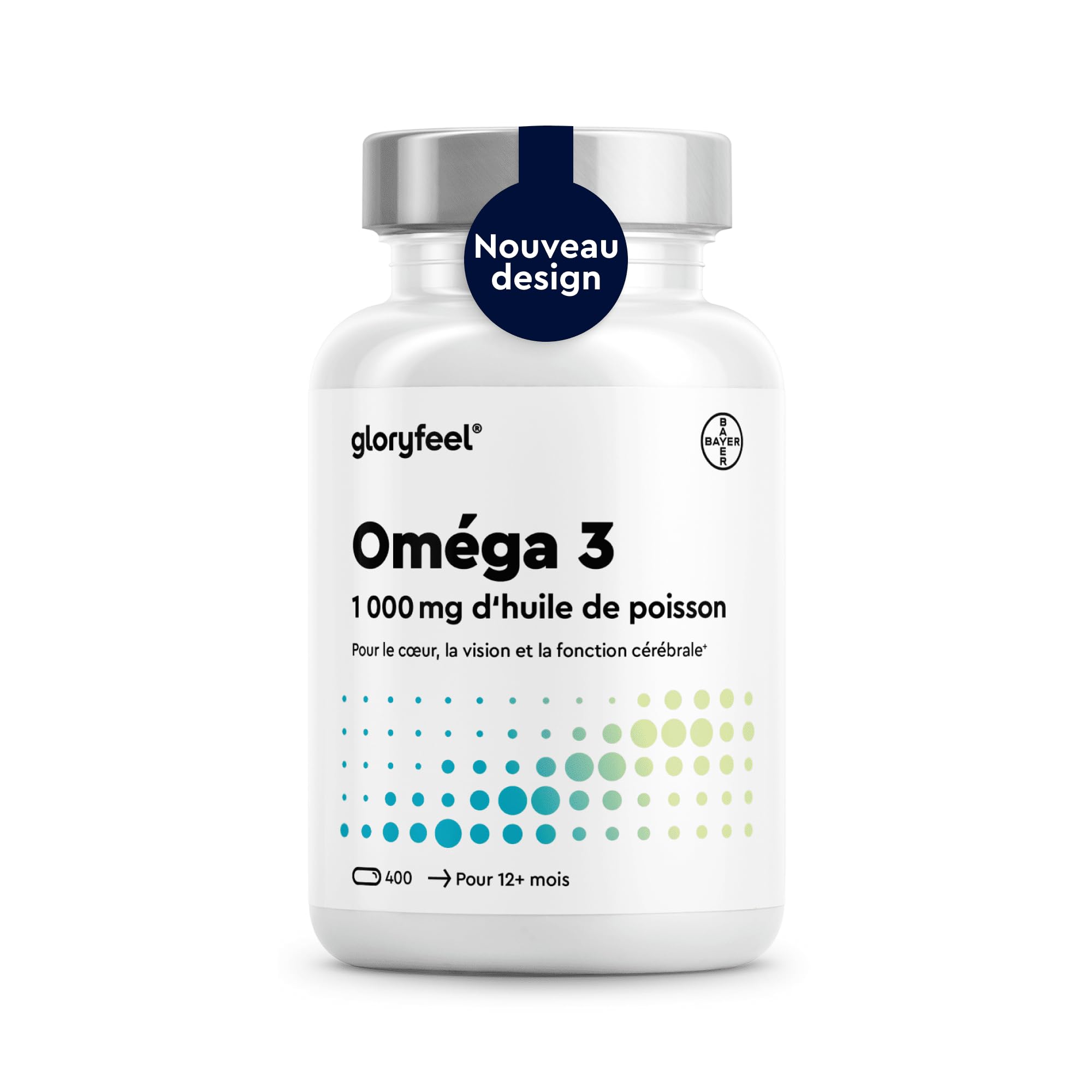 Oméga 3 1000mg Huile de Poissons Sauvages, 400 Gélules Biodisponibles, EPA 180mg DHA 120mg, Haute Concentration Acides Gras, Soutient le Cerveau, Cœur, Tension Artérielle, Sans Additifs