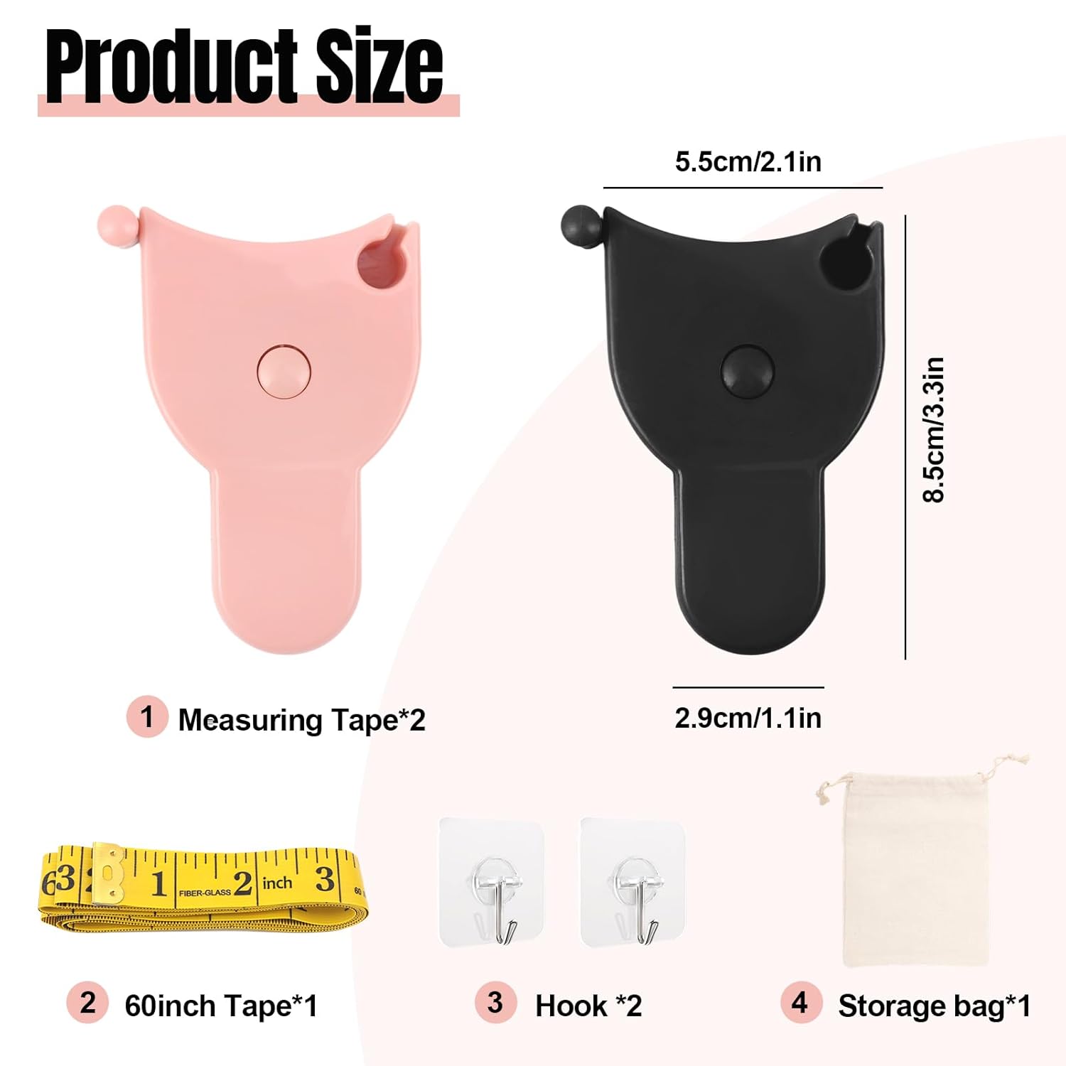 3 Pack Body Measuring Tape - 60 Inch Retractable Tape Measure with Lock Pin, Soft Fabric Tape for Body Measurement, Sewing & Weight Loss, Includes Storage Bag & 2 Hooks