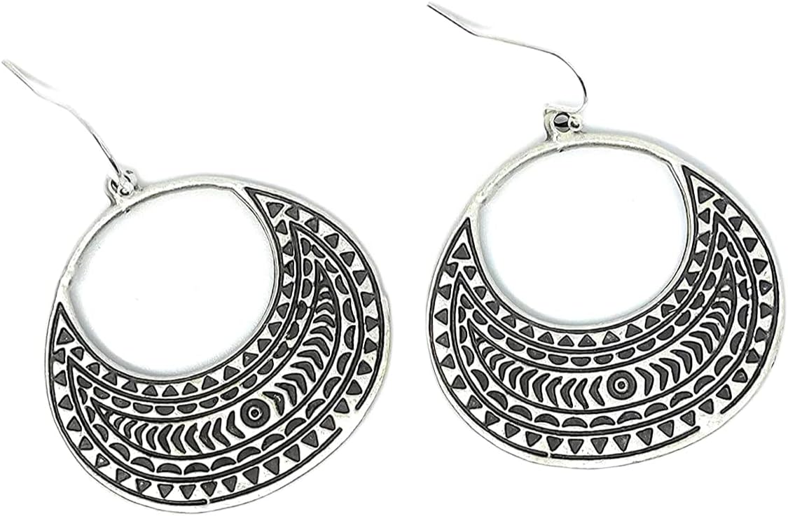Large Native Design Detailed Hoops on Sterling Silver Earrings - Image 4