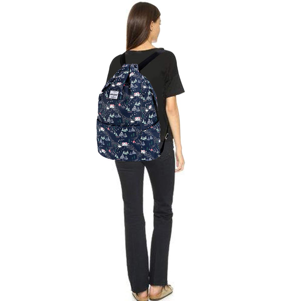 Impermeable Casual Mochila con Cordón Grande Deporte Bolso de Gimnasia Mochila de Cuerda Unisex para Mujer Hombre Vida Cotidiana Aire Libre Yoga Escuela Playa Nadar — view 7