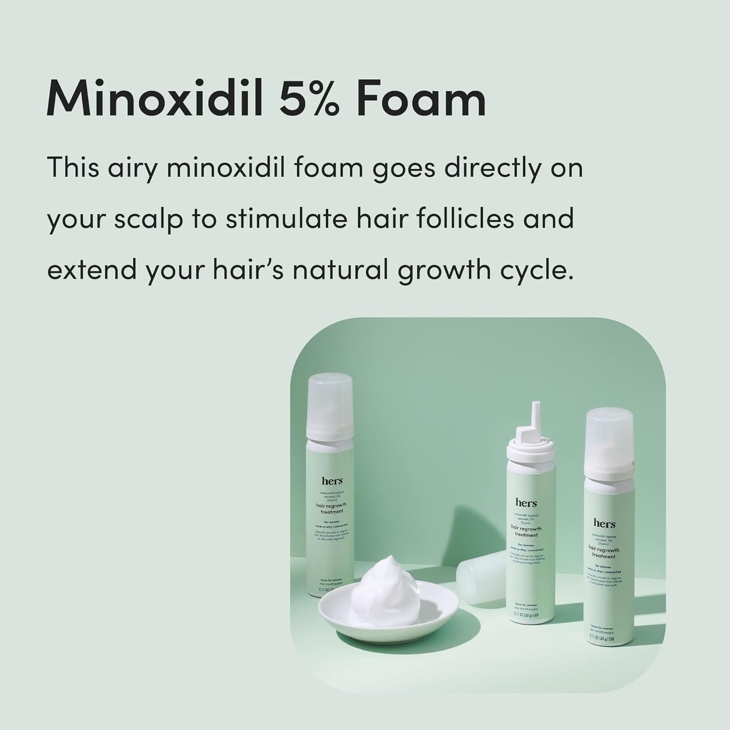 hers Hair Regrowth Treatment - Topical Minoxidil 5% Foam for Women - Extra Strength - Supports Thicker, Fuller Hair - Non-Greasy - Unscented, 2 Pack - Image 3