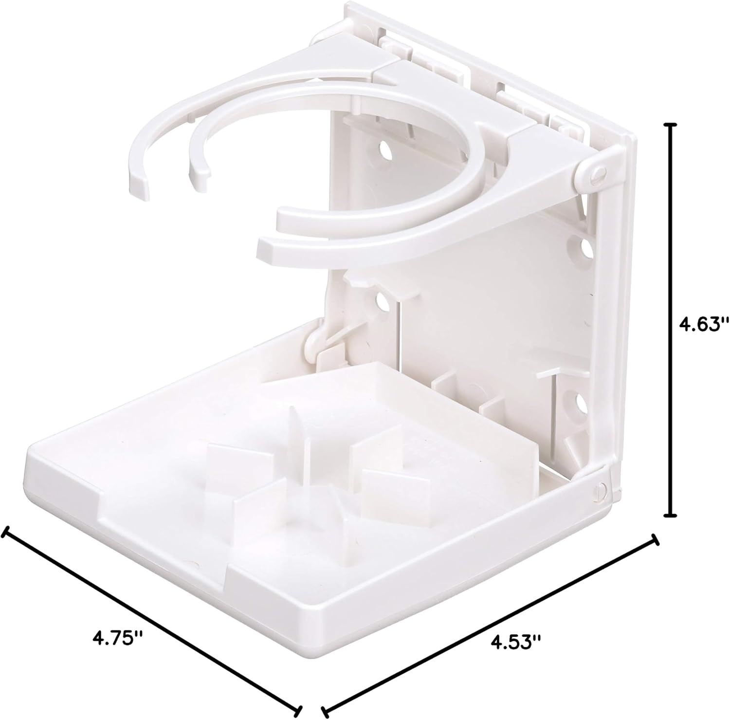 Attwood 2449-7 Fold-Up Drink Holder, Dual-Ring, Polycarbonate, 4 5/8-Inch H x 4 9/16-Inch W, 4 ¾-Inch D, White