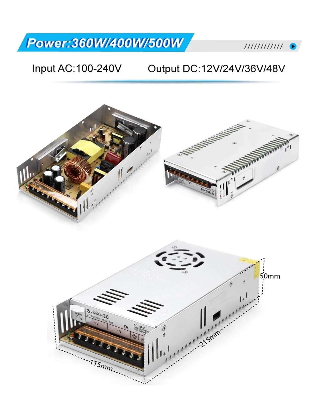Zasilacz impulsowy Transformator oświetleniowy AC do DC 24V 2A 5A 10A 15A 20A Źródło zasilania Adapter do taśmy LED CCTV Wszechstronny i wydajny(400W)