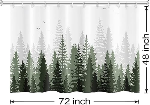 Miniatura 7 de Cortina de ducha corta, impermeable, verde y gris, cortina de baño con ganchos para tina o bañera, 72 x 48 pulgadas