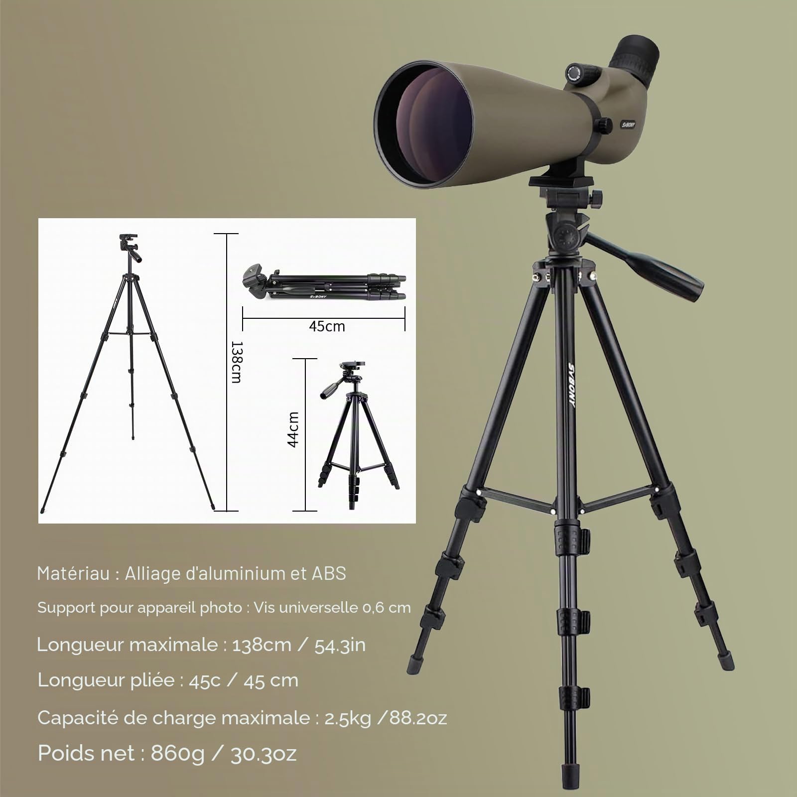 Svbony SV401 20-60x80 Longue Vue avec Double Trépied, FMC Optique Imperméable Incliné Longue Vue Tir Sportif pour L'Observation des Oiseaux, Tir à l'arc