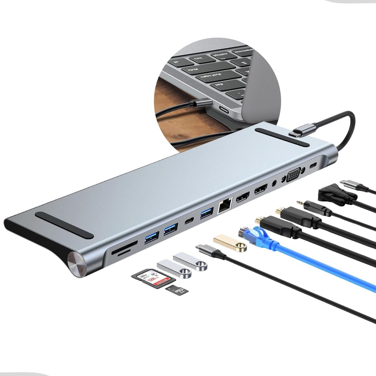 Dock Station Hub USB C Alumínio 12 Em 1 Rede 2 Telas Hdmi 4k USB 3.0