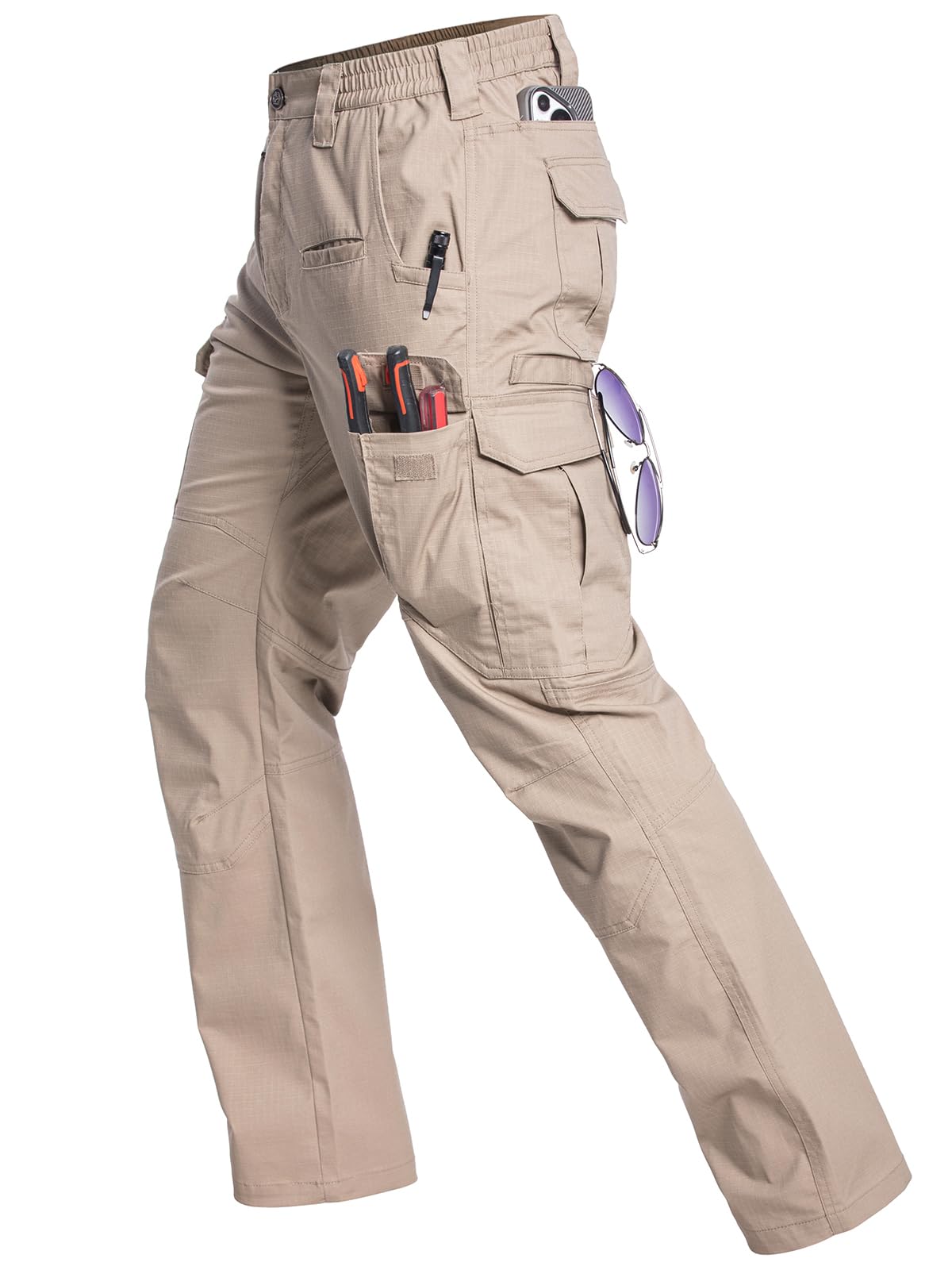 NAVEKULL Mens Flex Work Pants Stretch Ripstop Water-Resistant Utility Cargo Pants Lightweight Workwear Tactical Pants