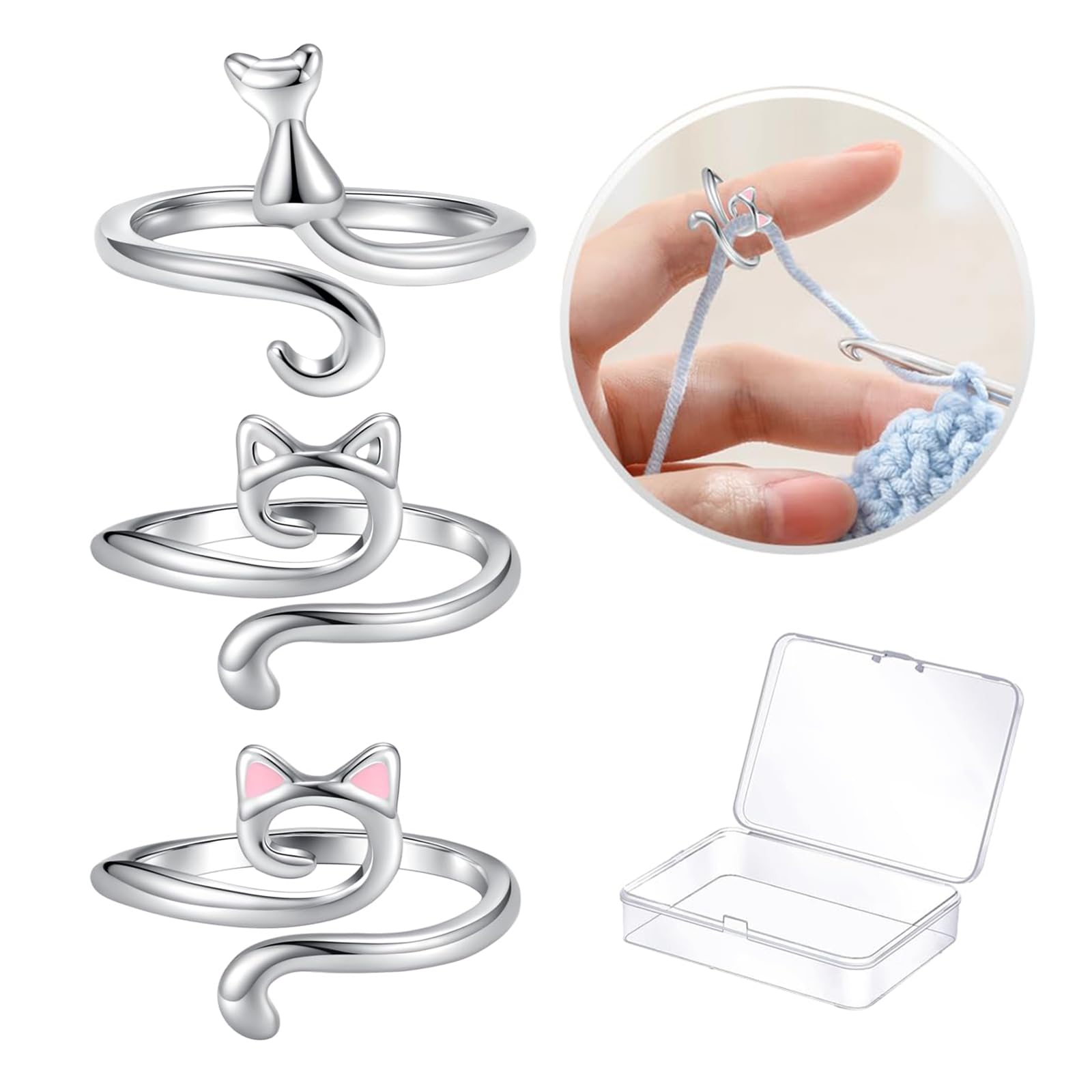 Häkelringe 7-tlg. Set - Verstellbare Fingerringe Für Schnelleres Häkeln