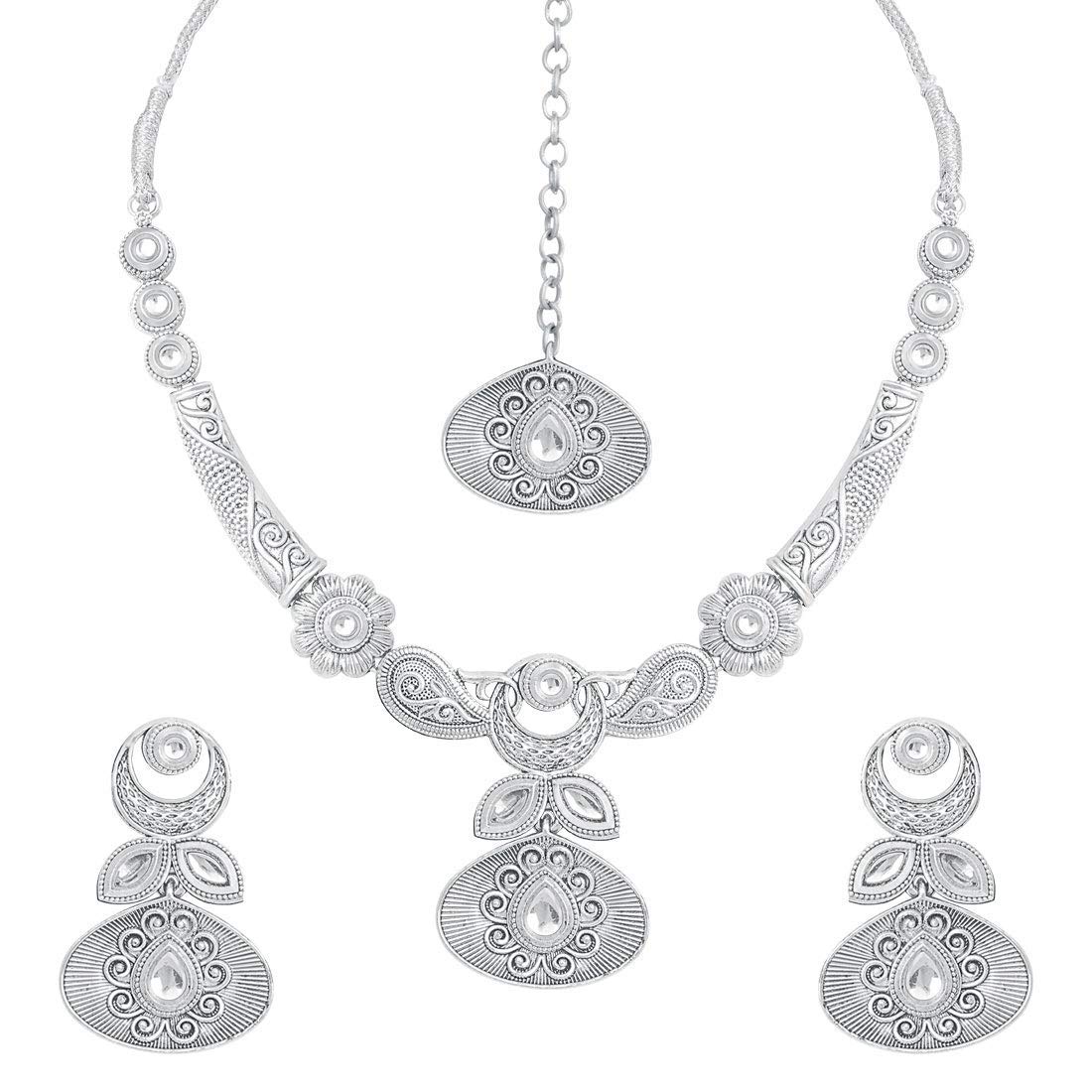 I Jewels Ethnic Oxidised Silver Handcrafted Rajsthani Necklace Set with Earrings & Maang Tikka for Women (M4100S) (B07M78RY9V) Amazon Price History, Amazon Price Tracker