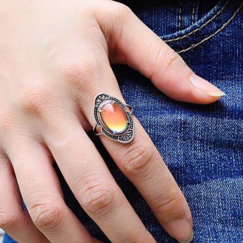 Vintage Style Antique Silver Plating Brass Oval Stone Color Change Mood Ring Size Adjustable For Women4