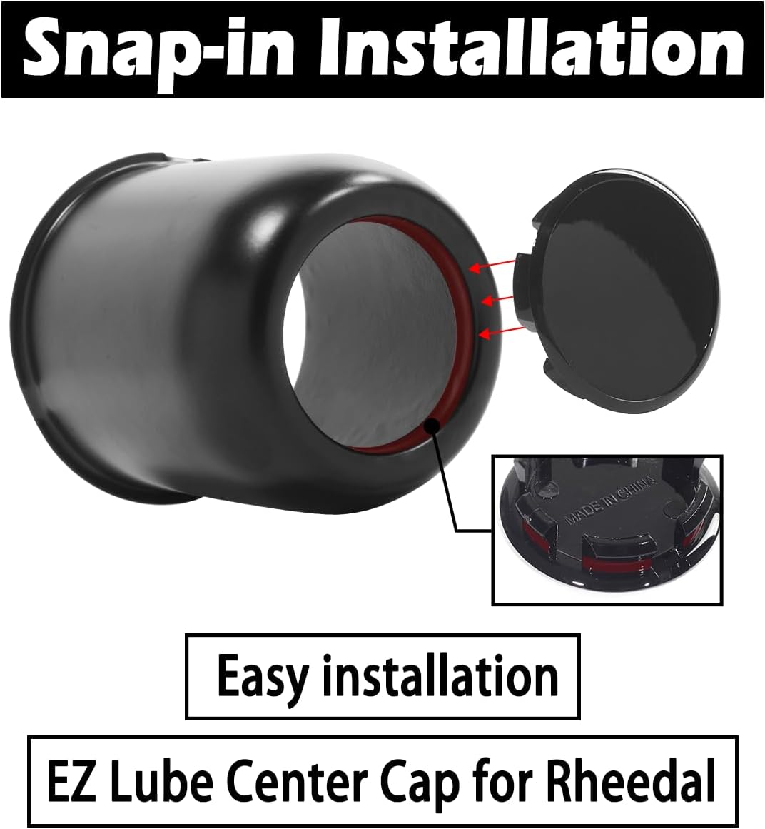 4Pcs 56.5mm(2.22inch) Push Through Center Caps Replacement Plug for EZ Lube Open End Plus Plug Center Caps, (Gloss Black OD 56.5mm, ID 47.4mm)
