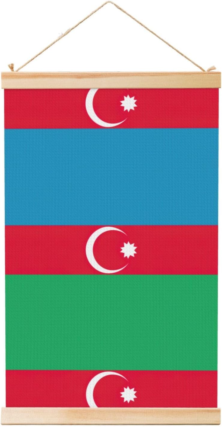 Flag Of Azerbaijan Print Poster Hanger,Hanging Poster, Poster Frame,Wood Poster Hanger, For Wall Hanging