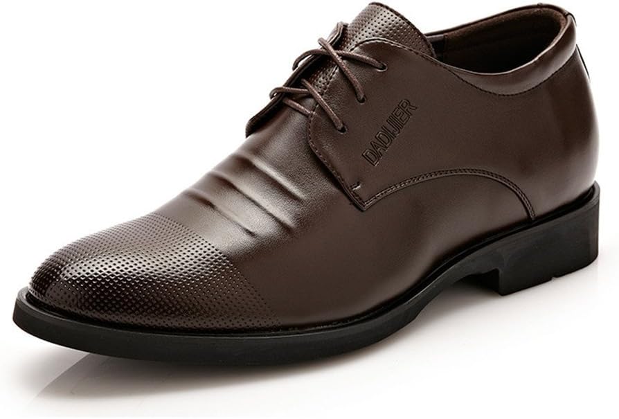 Battle Men Men's Elevator Shoes 2" Taller Lace up Faux Leather Formal Oxford Dress Footwear Removable Invisible Height Increasing Insole Formal Men