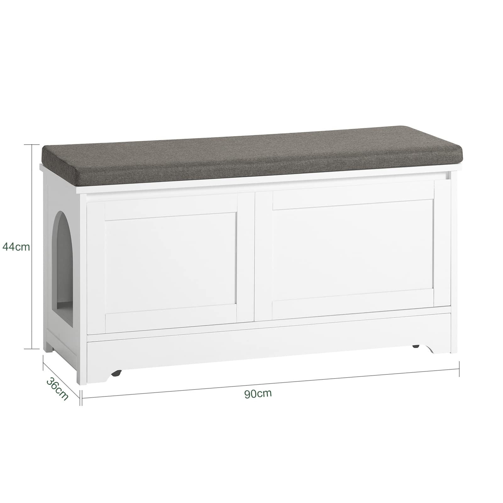 SoBuy Cuccia per gatti con ciotola per gatti in acciaio Inossidabile Panca con seduta Casetta per gatti Bianco 90x36x44cm FSR136-W