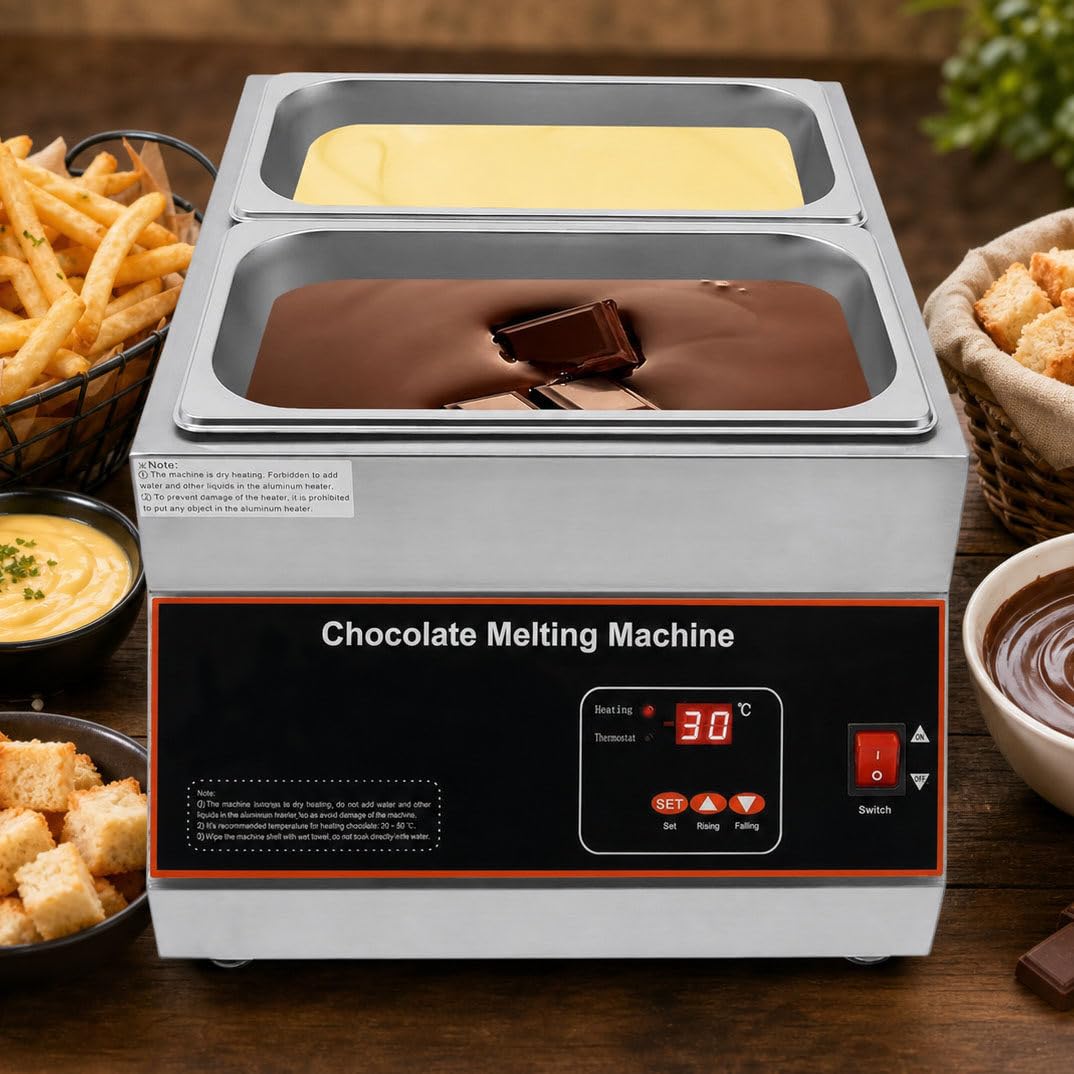 TempéReuse De Chocolat à Commande NuméRique, Fondoir en Acier Inoxydable, De La TempéRatur, TempéRature De Fusion 0 à 95 °C 2 Tank, pour Chocolat Et Fromage