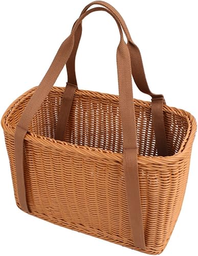 Cestas de mimbre, cesta de picnic tejida de paja con tapa de asa, cestas para reuniones vacías, cestas de picnic para el hogar al aire libre cestas