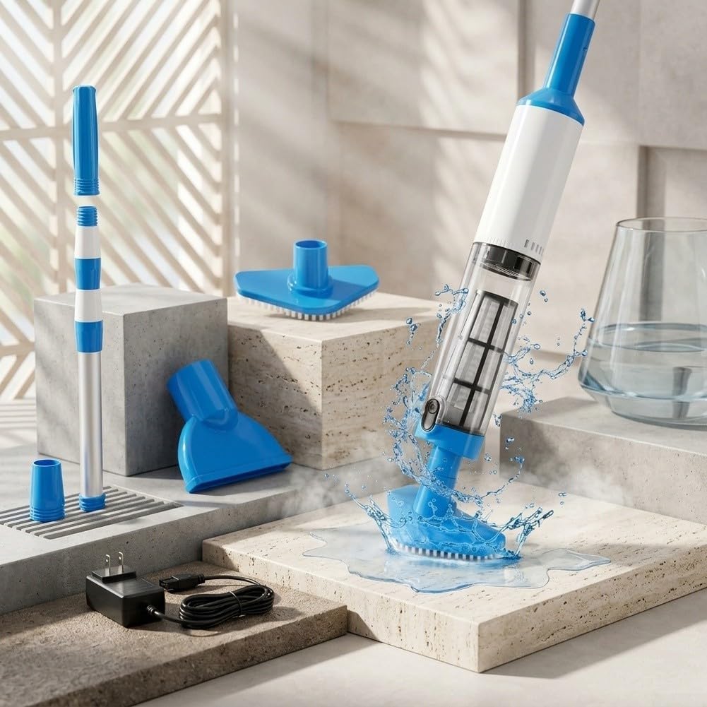 Aspirateur de piscine sans fil rechargeable à main pour piscines hors sol et creusées avec aspiration efficace pour les feuilles, la saleté et le sable sur vinyle pour surfaces carrelées en fibre de