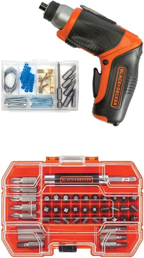BLACK+DECKER 4V MAX Cordless Screwdriver, Rechargeable with Screwdriver Bit Set, 42-Piece (BDCS40BI & BDA42SD)