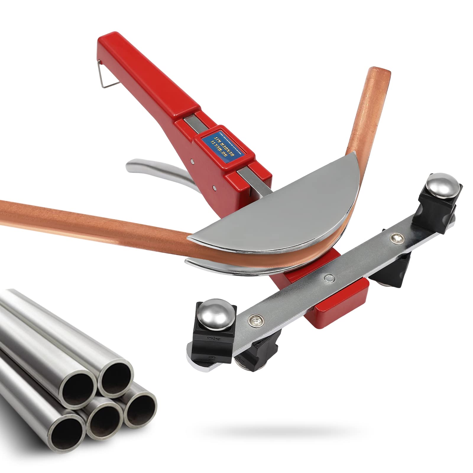 Curvatrice manuale per tubi piegatubi multistrato con 7 gomiti curvi e valia,Curvatubi tubo di rame 0-90°,Per tubo di rame curvo, tubo di alluminio, tubo in acciaio inossidabile
