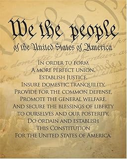 We The People Of USA Patriotic Wall Art Print - Vintage Constitution Preamble Decor for Classroom Library Veterans Office Unframed Inspirational Founding Fathers Quote 8x12 Inch