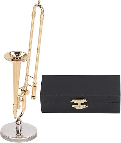 Trombón miniatura de cobre con soporte y estuche, casa de muñecas de trombón en miniatura Instrumentos musicales Accesorios Mini Instrumento Musical disponible en Yaxa Guatemala
