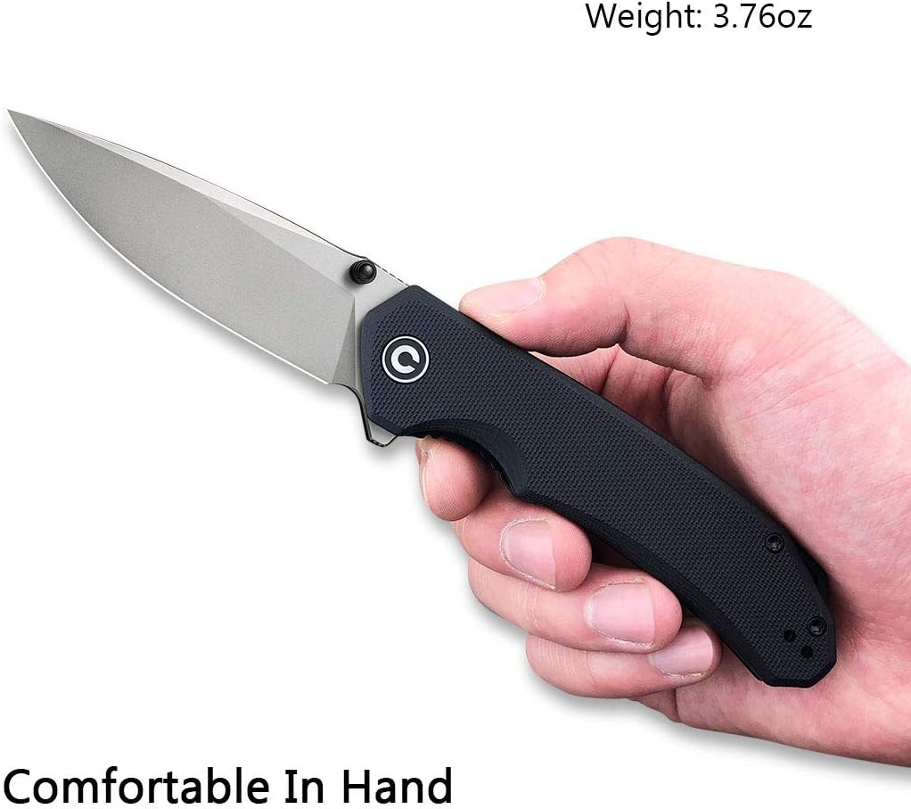 CIVIVI Brazen Folding Pocket Knife,3.5-Inch 14C28N Plain Edge Blade,Outdoor Camping Hiking Knife with Thumb Stud and Flipper opener,G-10 Handle Tool for EDC C2102C (Black)