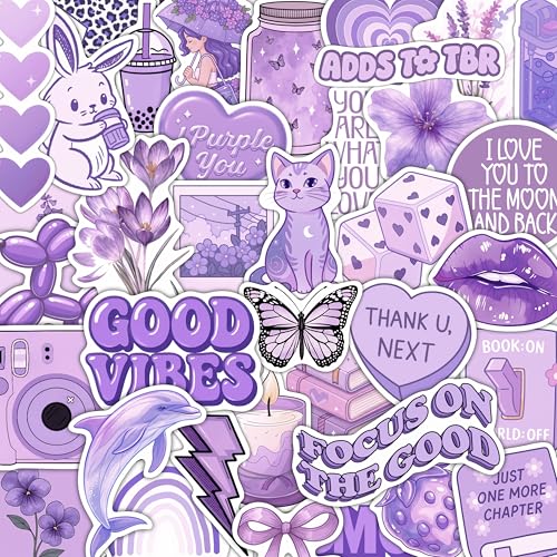 100Pcs Purple Aesthetic Stickers, Cute Girly Violet Stickers - Purple Decals for Water Bottles, Laptops - Lavender Aesthetic Stuff for Adults, Laptop Accessories