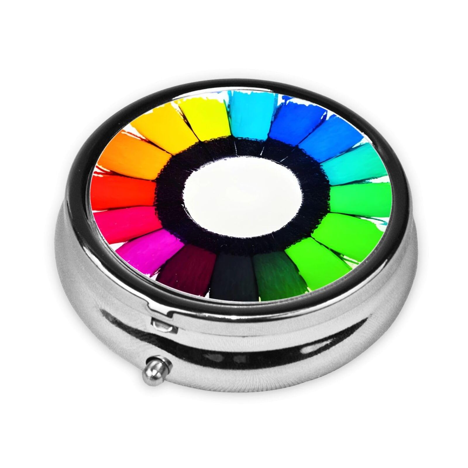 Cute 3-Compartments Round Pill Box Colored Crayon Circles Small Pill Case Portable Medicine Dispenser,for Pocket Purse