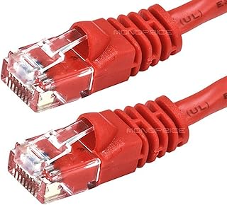 Monoprice Cat5e Ethernet Patch Cable - 25 Feet - Red | Snagless RJ45 Stranded 350MHz UTP Pure Bare Copper Wire Crossover 24AWG