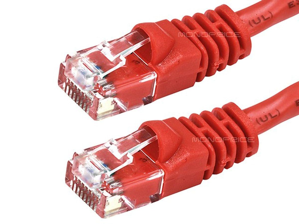Monoprice Cat5e Ethernet Patch Cable - 25 Feet - Red | Snagless RJ45 Stranded 350MHz UTP Pure Bare Copper Wire Crossover 24AWG