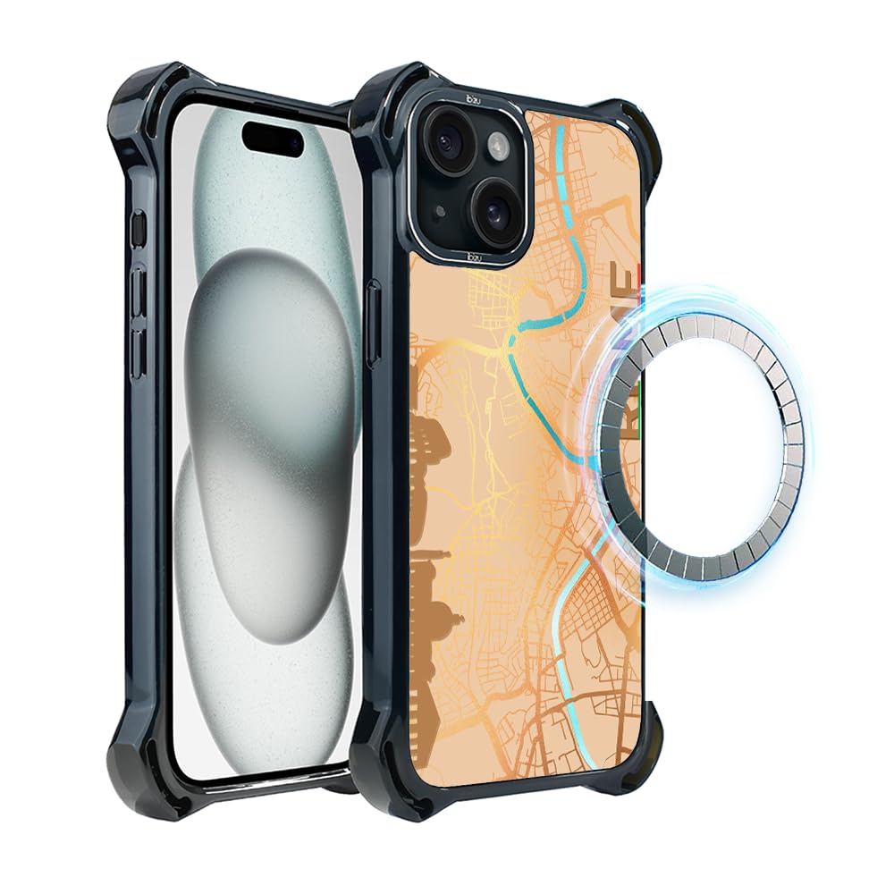 Etui do iPhone 15 IBIZU DropGuard Ultra kompatybilne z MagSafe, mapy świata, Rome