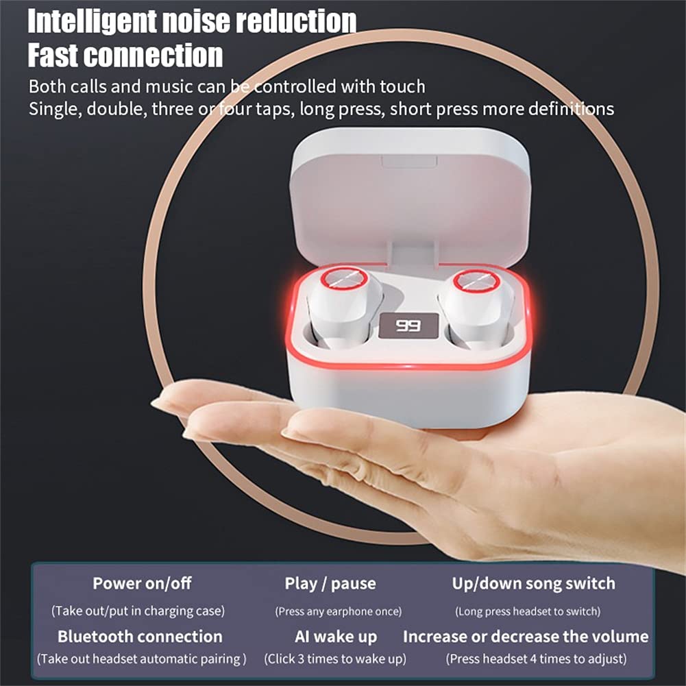 Prawdziwe bezprzewodowe słuchawki, słuchawki bluetooth z mikrofonem, wyświetlacz LED Muzyka Słuchawki Sporty Earbuds HiFi Stereo Stereo, do pracy, Sport, Gra,Black