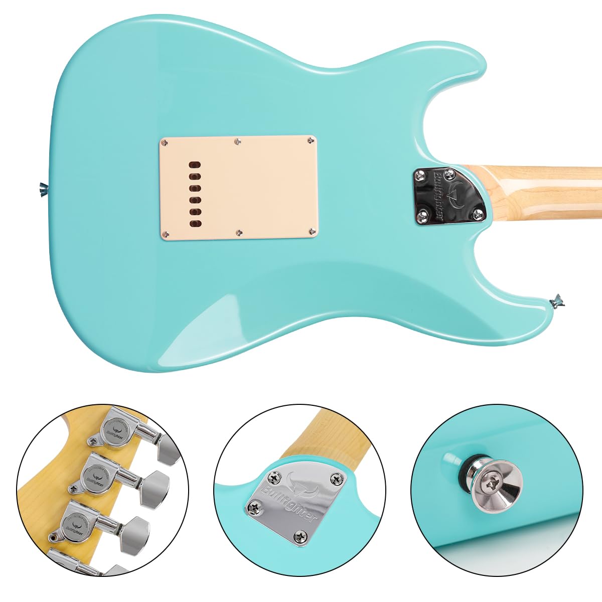 Bullfighter 39 pouces Guitarra eléctrica, taille 4/4 complète, micro HSS, stratocaster ST pour débutants amateurs de musique, avec housse, sangle, médiators, accordeur, cordes, câble. D-120 (Vert)