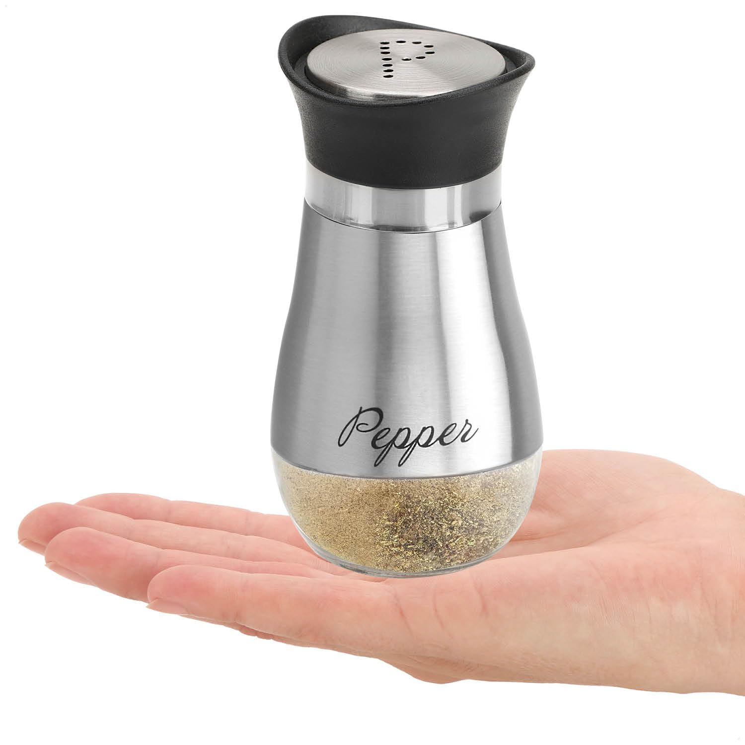 com-four® 24-teiliges Salz- und Pfefferstreuer-Set aus Edelstahl und Glas - Gewürzbehälter mit Aufschrift - Schüttler für Gewürze in Küche und Gastronomie - Würzspender