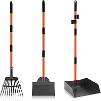 Vista 8 de Recogedor de excrementos, desmontable de mango largo con rastrillo y bandeja de metal resistente, recogedor de excrementos duradero para perros