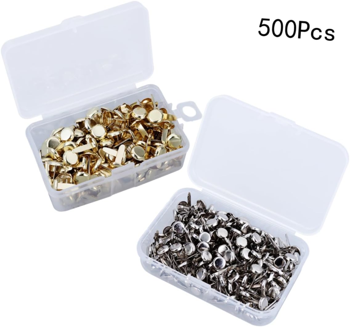 KONTONTY 500pcs Metal Paper Fasteners Electroplating Round Brads Silver and Gold with Storage Box for Crafts Scrapbooking DIY Projects and Photo Display