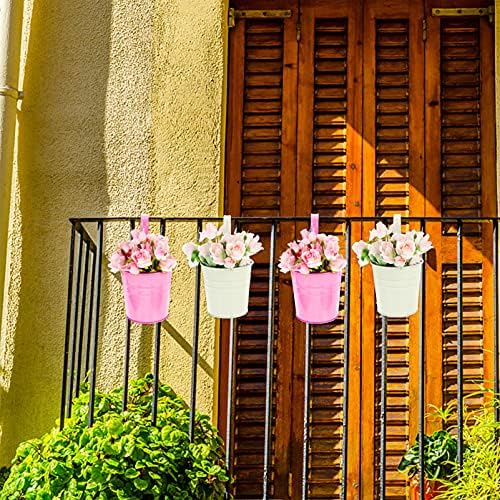 Holibanna 6pcs Iron Hanging Flower Pots with Detachable Hook and Drainage Hole Metal Plant Bucket Herb Holders Balcony Planters for Garden Patio Railing Fence
