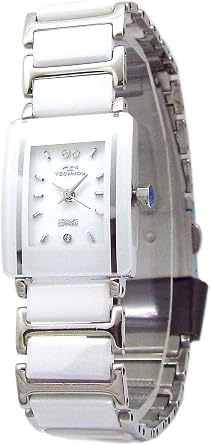 Technos TSL906TW-SET Womens Watch, Elegant Ceramic, White Combination, Heart Bracelet Set